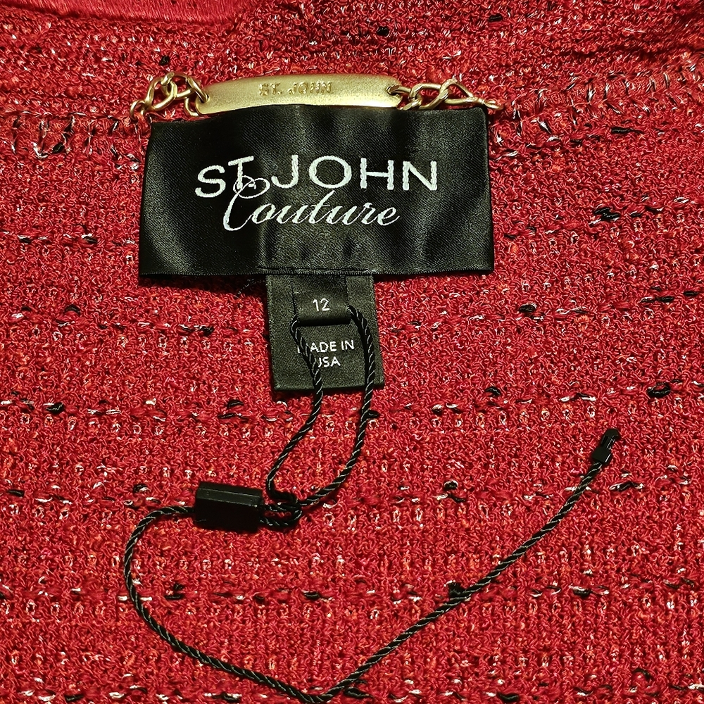 St. John Couture Long Evening Jacket in Red Sparkle Tweed Size 12 - Picture 4 of 4